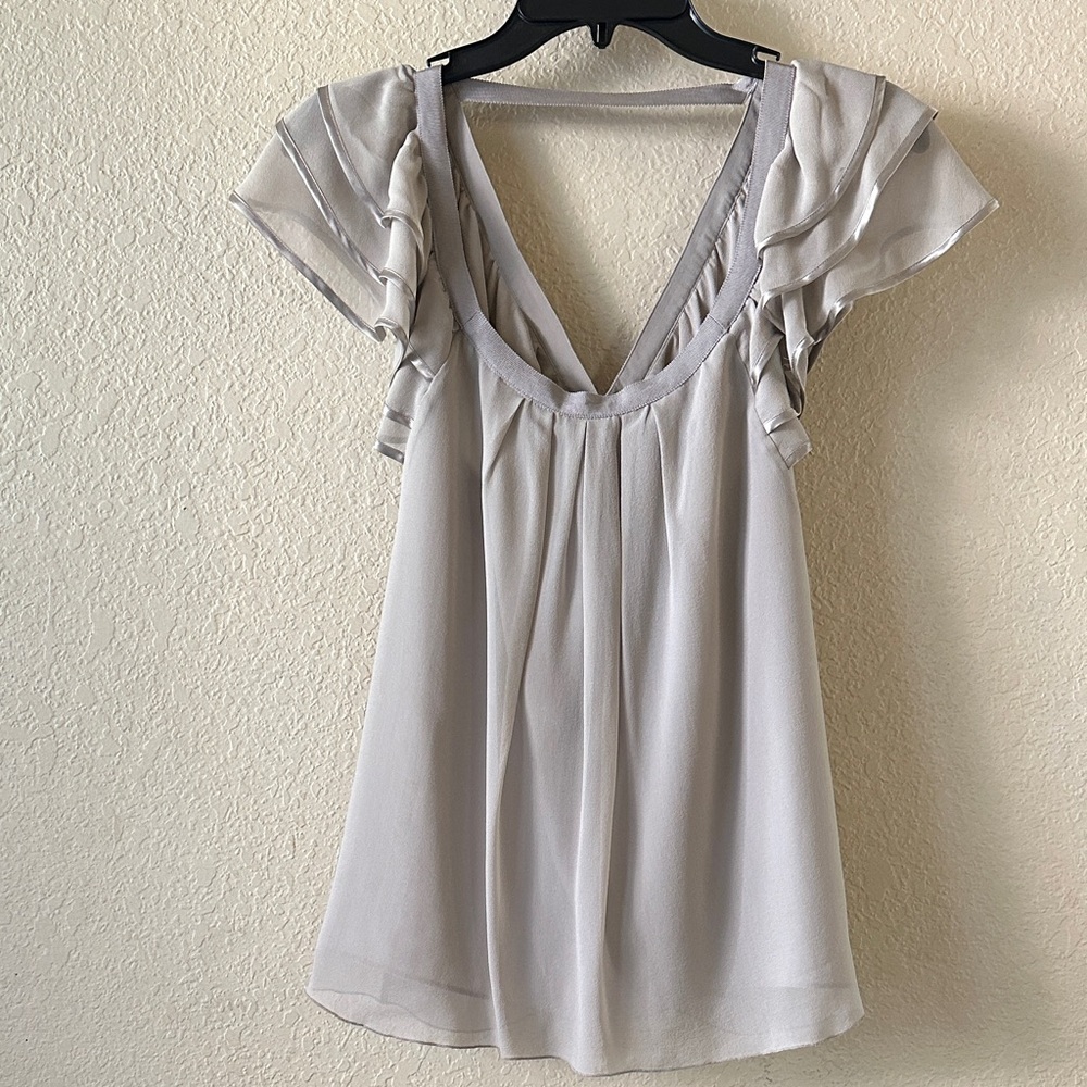 Banana Republic Light Gray Ruffle Blouse